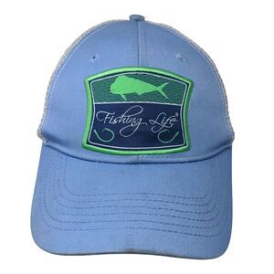 Fishing Life Snapback Mesh Back Trucker Hat Blue OSFM Colorblock